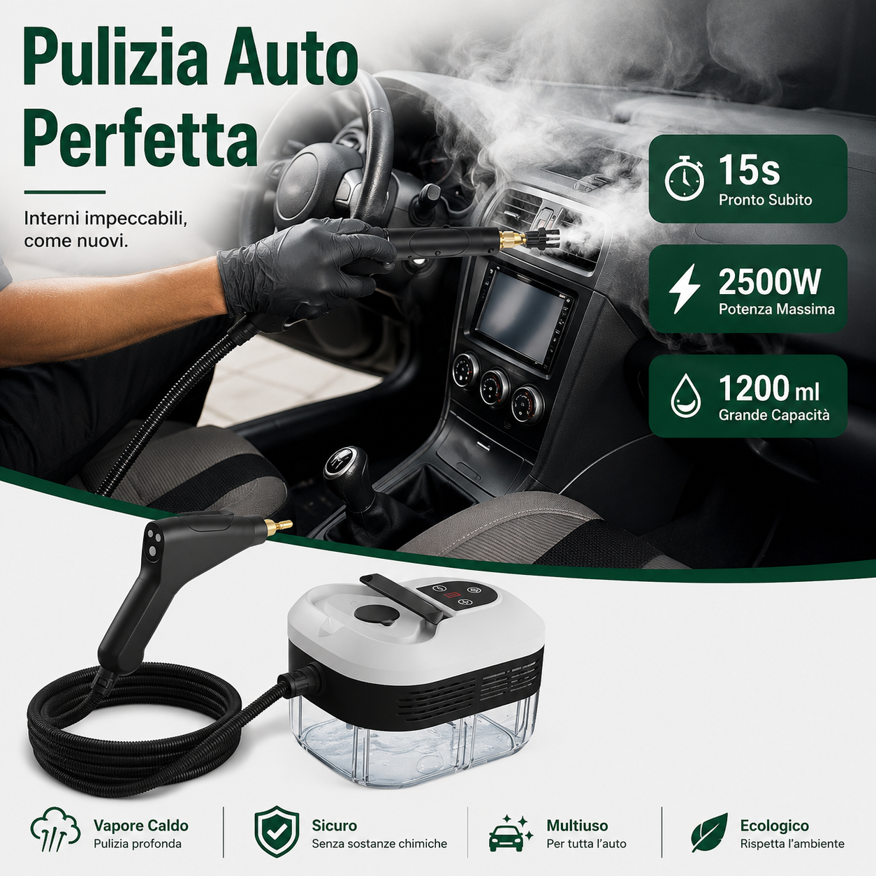 Pulitore a Vapore ad Alta Pressione 2500W